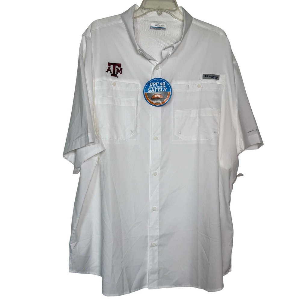 Columbia PFG Texas A&M Aggies White Tamiami II Fishing Shirt Mens XXL NEW